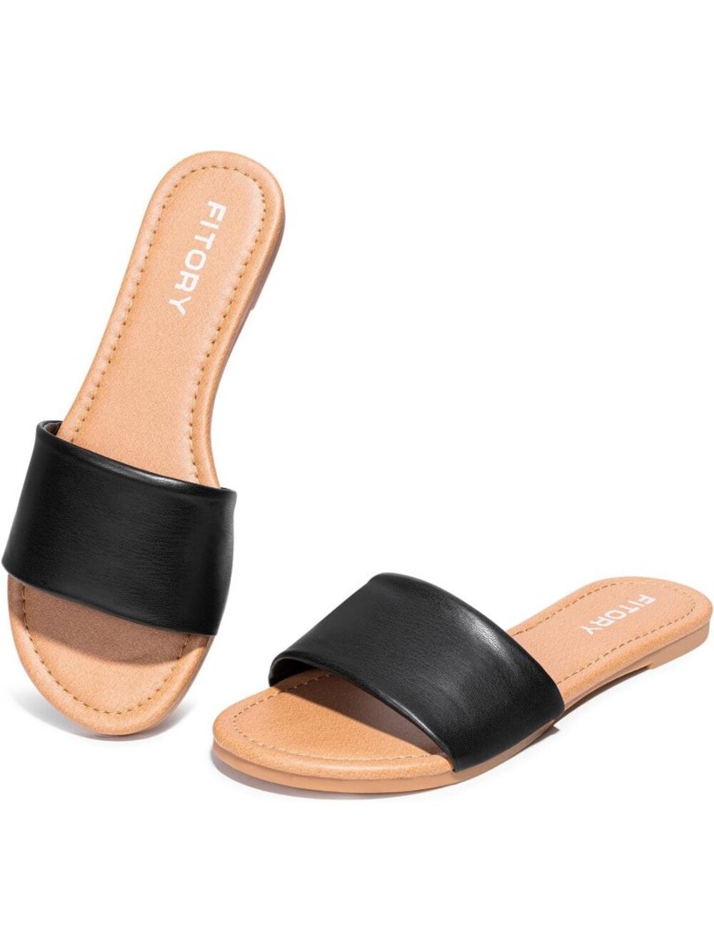 Women's Black Round Toe Classic Single Strap Non Slip Sole Soft Summer Slippers